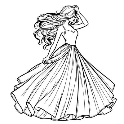 realistic woman with dress flowing in the wind