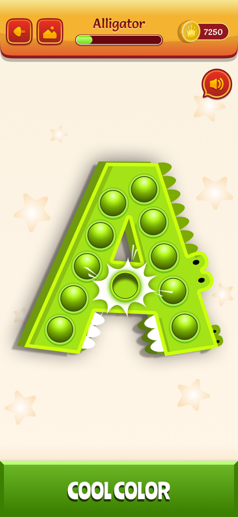Popit - Just Do it! - A green alligator shaped pop it toy in the form of the letter A