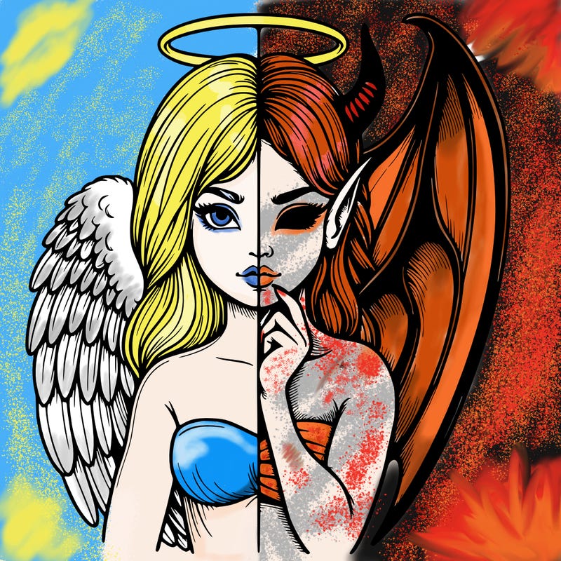 realistic angel half demon