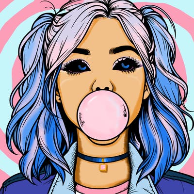 realististic girl blowing bubble -gum
