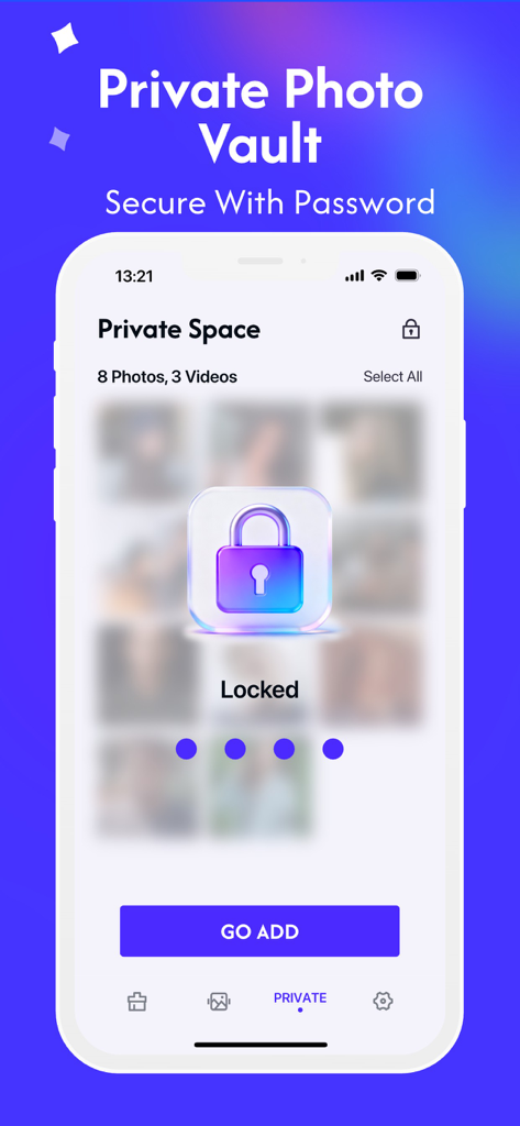 Cleaner Mate Pro-Storage Boost - Cleaner Mate Pro app interface showing the Private Photo Vault feature with password security for hidden photos and videos