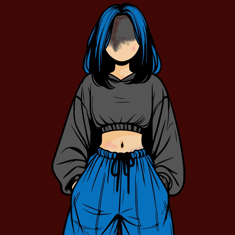 realistic girl faceless with baggy pants and a crop top