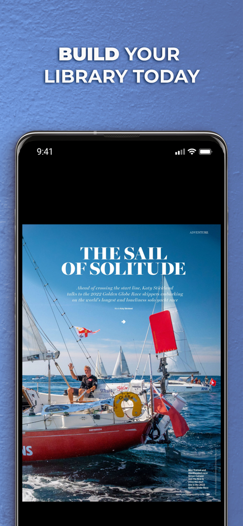 Yachting Monthly Magazine NA - Smartphone che visualizza un articolo di avventura velica nell'app della rivista Yachting Monthly