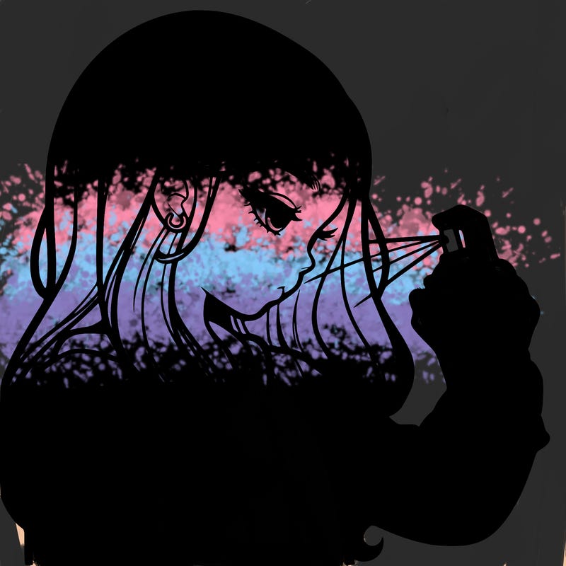 a realistic girl spray painting