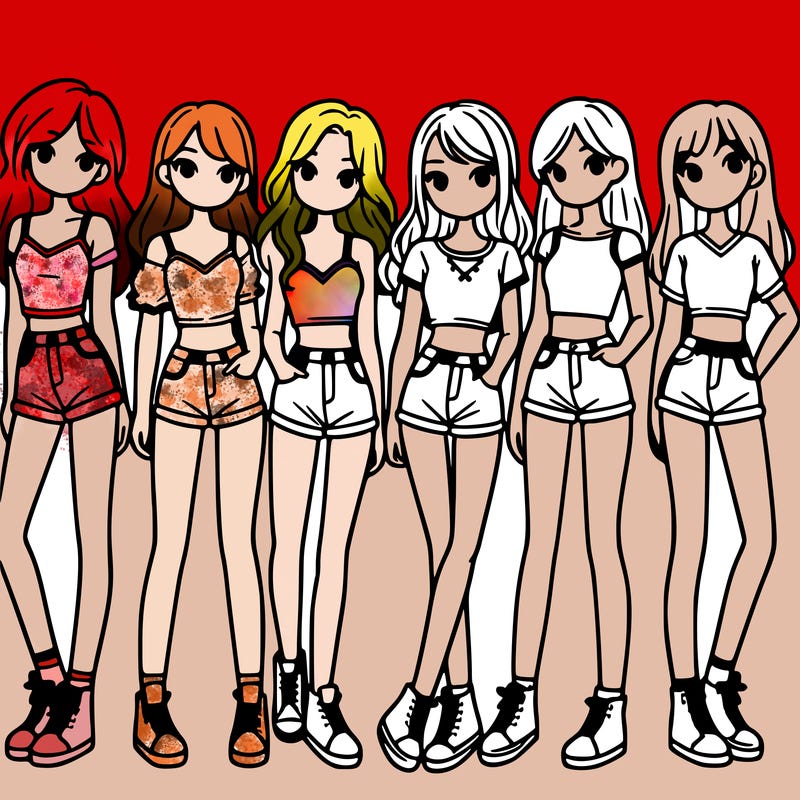 a group of girls wearing crop tops and shorts