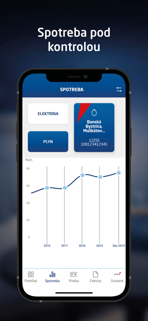 eZóna SSE mobile app displaying a detailed energy consumption chart for electricity and gas