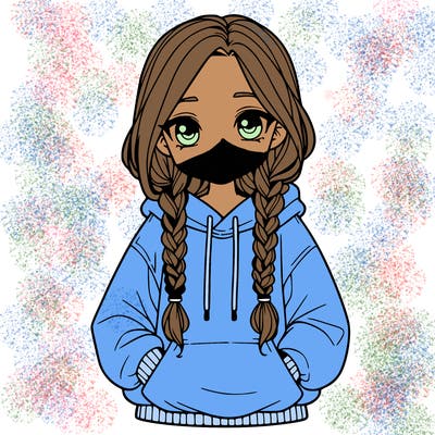 a realistic girl with a oversized hoodie and she has braids