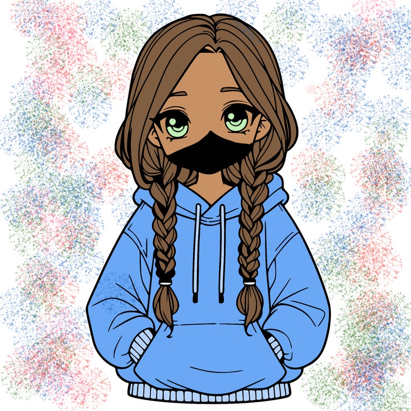 a realistic girl with a oversized hoodie and she has braids