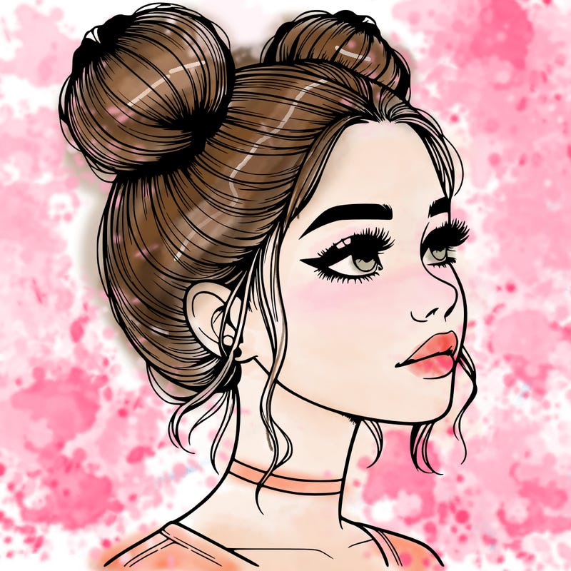 realistic girl with buns on the top of her head