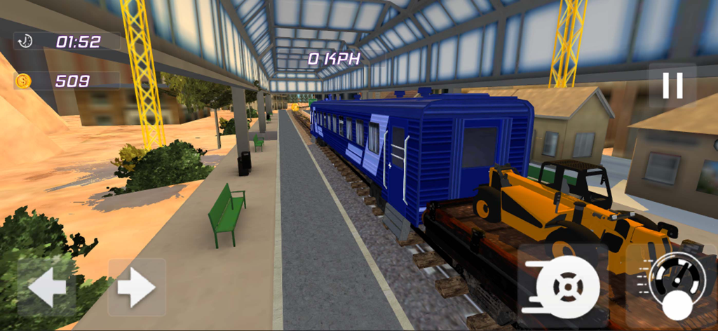 Cargo Train Simulator Ultimate - Blue cargo train at a station platform in Cargo Train Simulator Ultimate