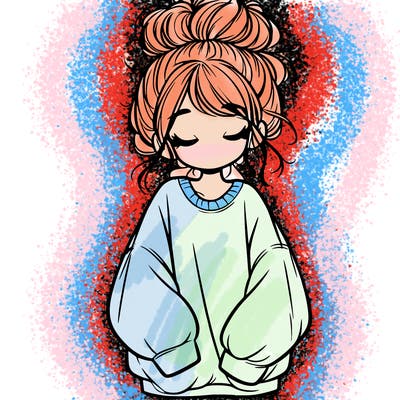 girl with baggy sweatshirt and messy bun