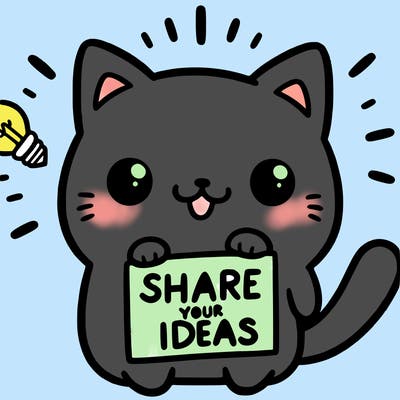 a cute cat saying share your ideas