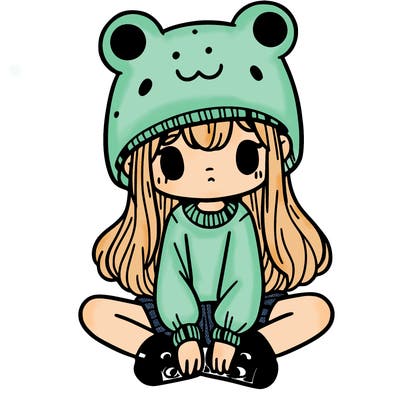 a girl wearing a frog hat and some frog socks