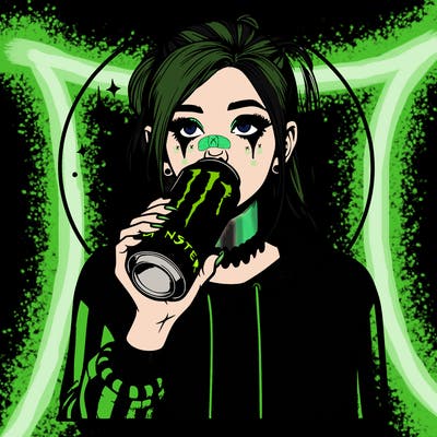 realistic girl drinking monster energy drink