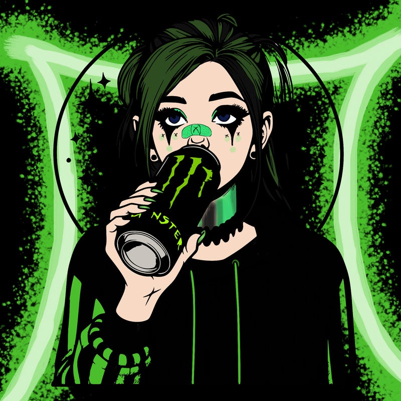 realistic girl drinking monster energy drink