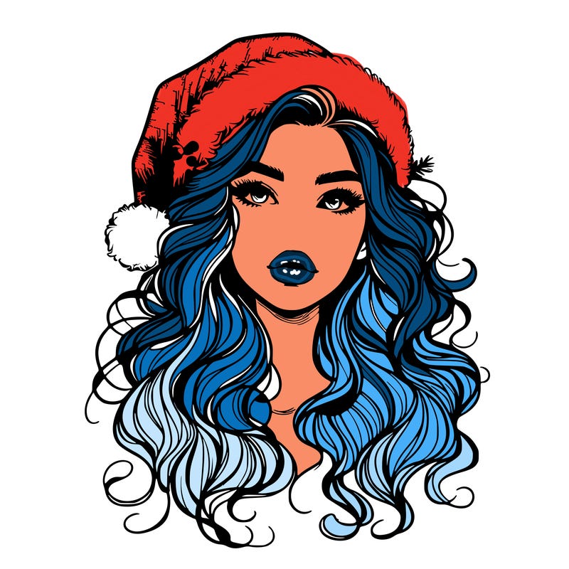 realistic christmas girl with wavy hair and lips