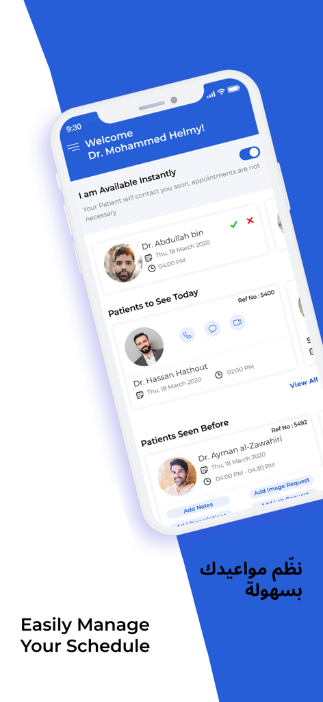 Doctoray app interface for doctors to manage patient appointments and availability