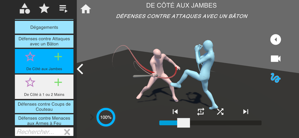 Krav Maga Secrets - 3D simulation of a Krav Maga defense against a baton attack with movement trajectories