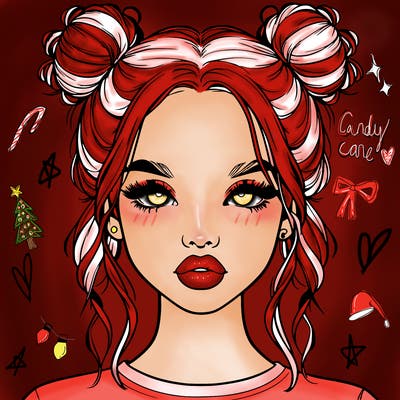 realistic girl with two buns in hair and lips