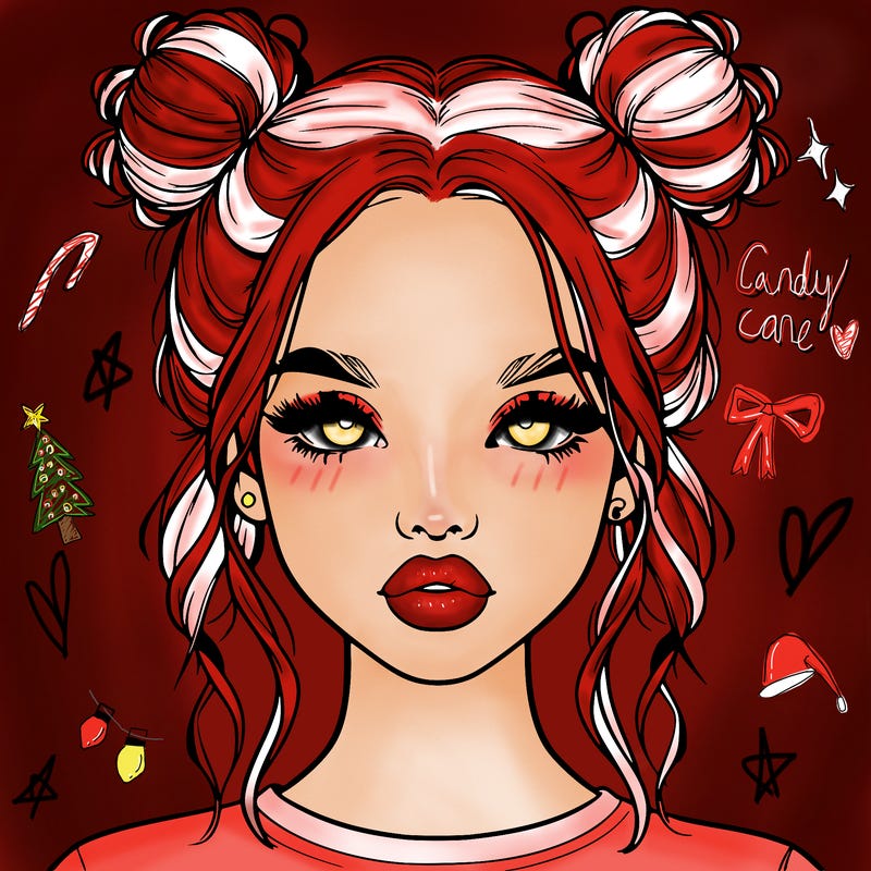 realistic girl with two buns in hair and lips