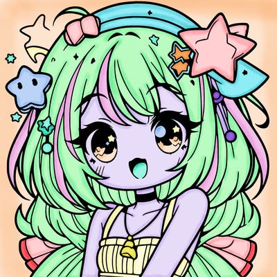 cute anime girl with star accessories