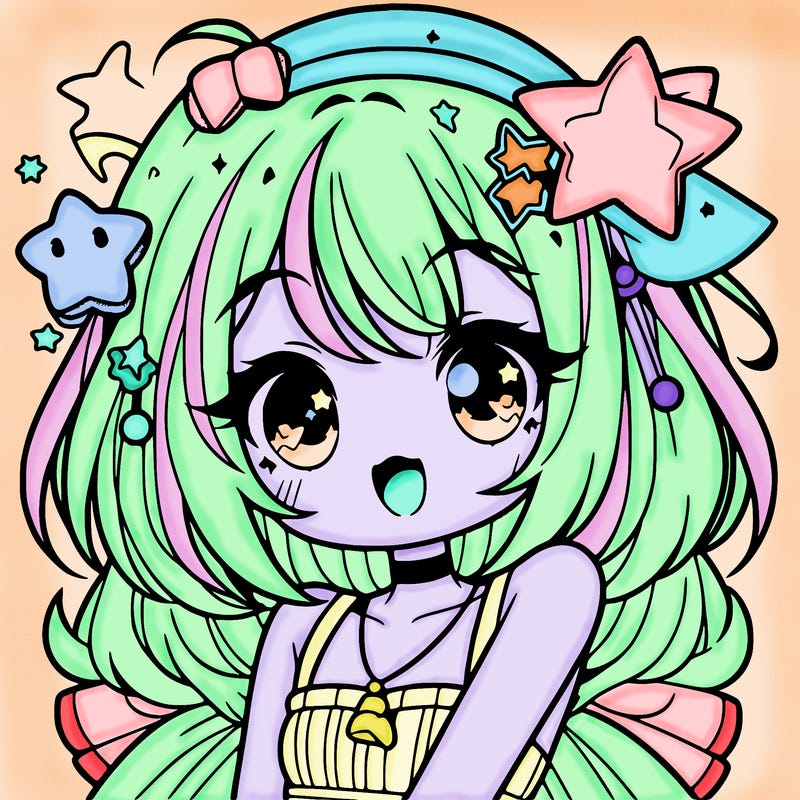 cute anime girl with star accessories