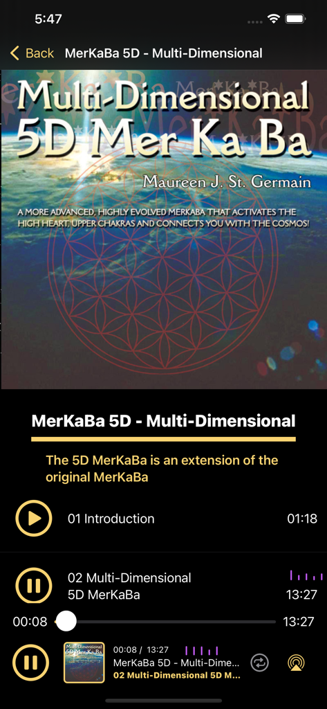lluminate - The Illuminate app audio player interface featuring the 5D MerKaBa guided meditation by Maureen J. St. Germain