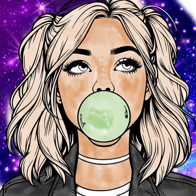 realististic girl blowing bubble -gum