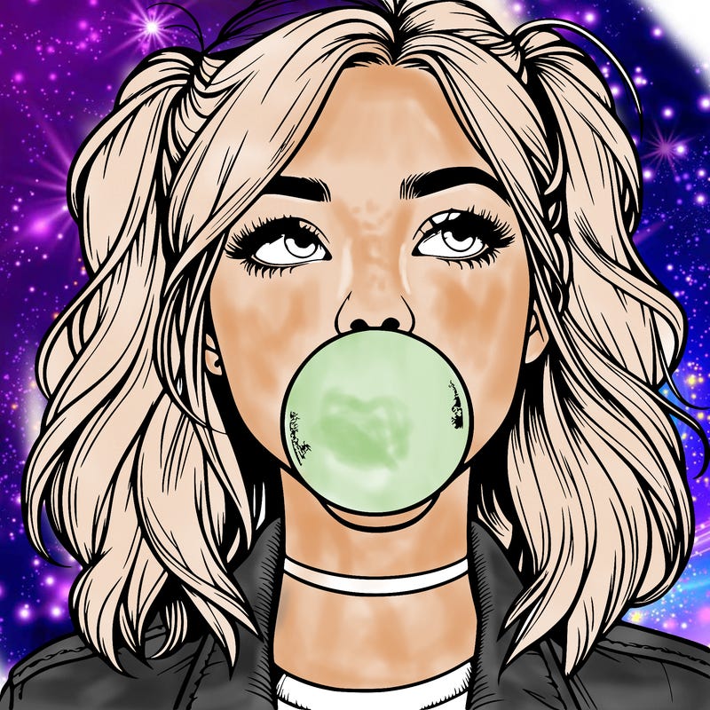 realististic girl blowing bubble -gum