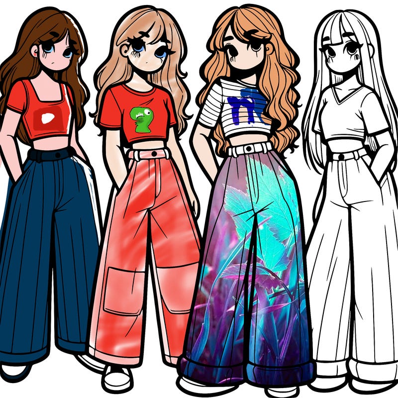 girls with wide pants and a croc top