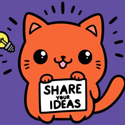 a cute cat saying share your ideas