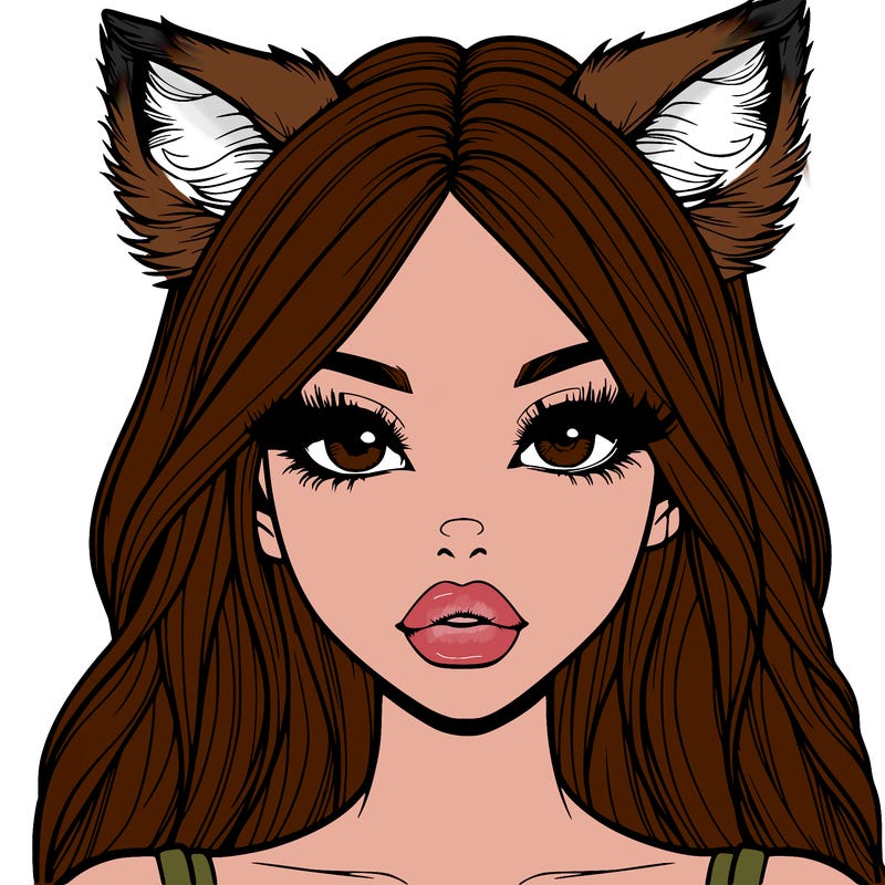 realistic girl with fox ears and realistic lips