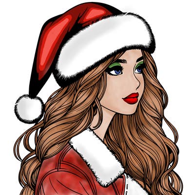 realistic girl in santa hat