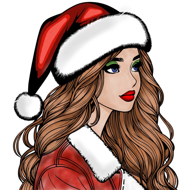 realistic girl in santa hat