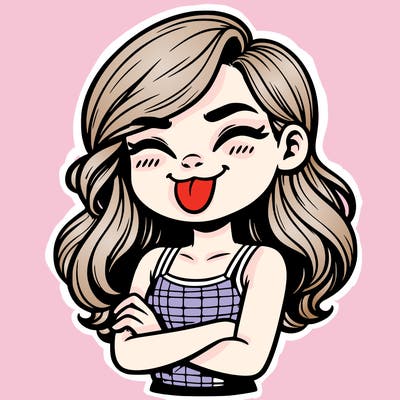 realistic girl crossing her arms and wearing a tank top with her tongue held out she has long hair