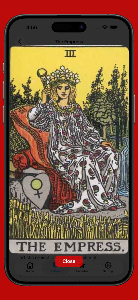 Tarot cards with meaning - The Empress tarot card displayed on a mobile screen from the Tarot cards with meaning app
