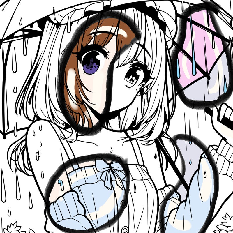 pretty anime girl in the rain