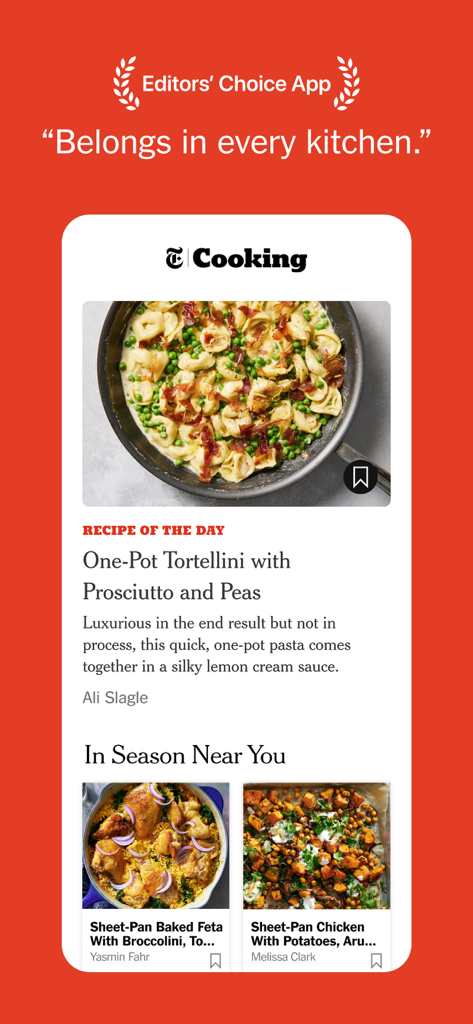 L'app NYT Cooking visualizza la ricetta del giorno con tortellini e piatti stagionali