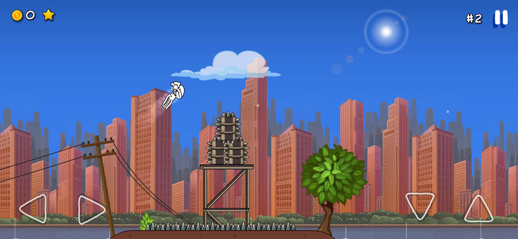 Dreadhead character performing a backflip over spikes in a city themed level.