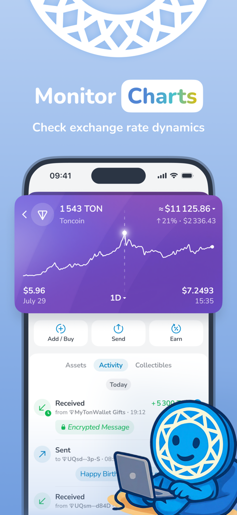 MyTonWallet: Anyway TON Wallet - Interactive Toncoin price charts and transaction history in the MyTonWallet app
