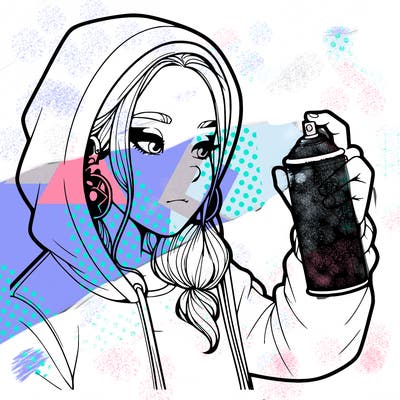 a realistic girl, spray painting