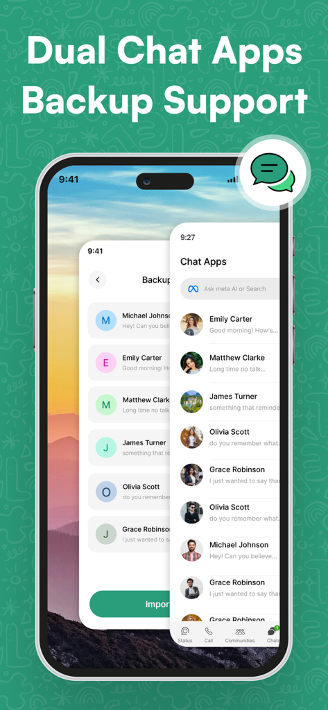Whats Web Dual Messenger App - Screenshot showing dual chat app backup support feature on iPhone