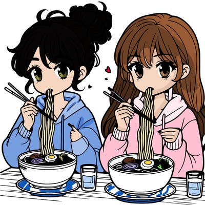 girls eating ramen