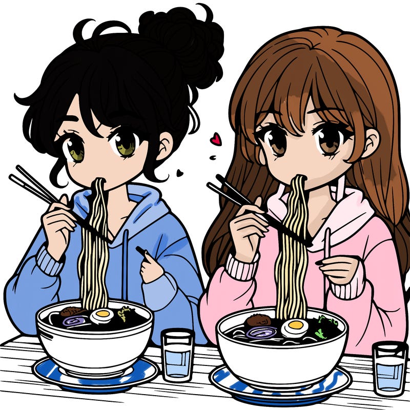 girls eating ramen