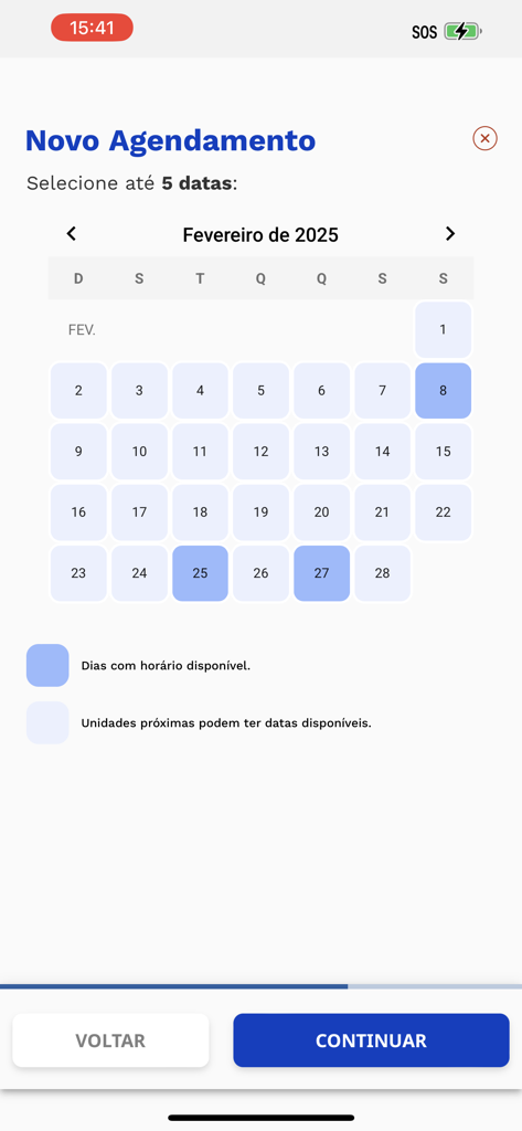 Espacolaser app scheduling screen showing a calendar with available dates for hair removal sessions.