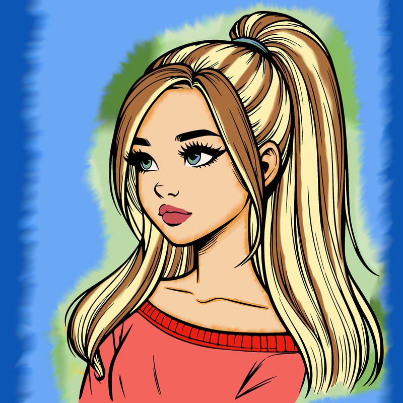realistic girl with a high ponytail