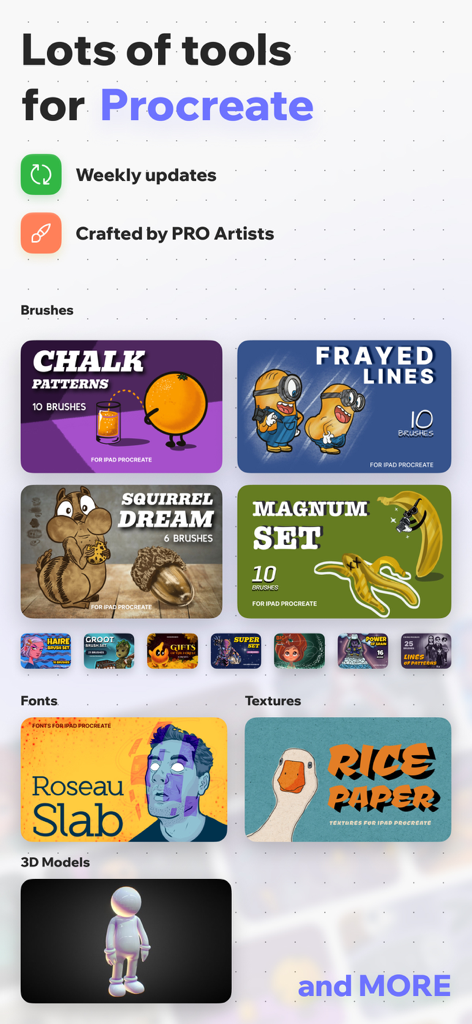 Brushes Lab for Procreate - Procreateデジタルアーティスト向けのプレミアムブラシ、フォント、テクスチャ、3Dモデルのショーケース