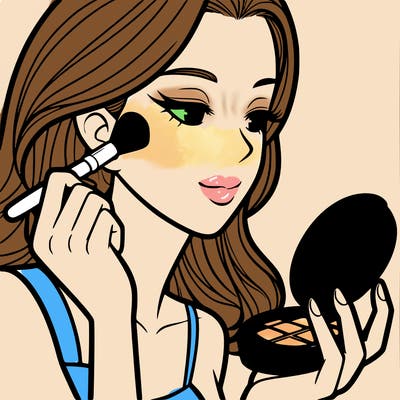 little girl putting on makeup