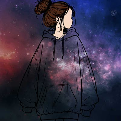 realistic girl with a oversized sweatshirt on and a bun