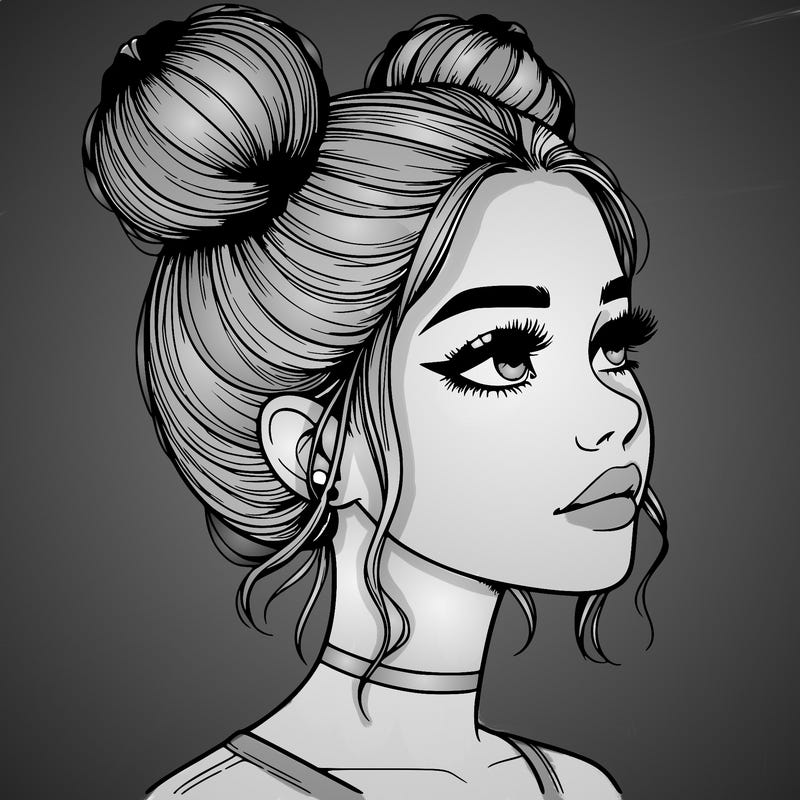 realistic girl with buns on the top of her head